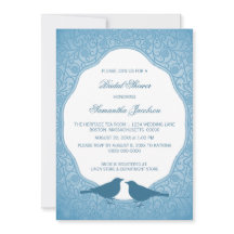 ブルー新しいフローラフレームブライダルシャワー招待状