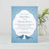 ブルー新しいフローラフレームブライダルシャワー招待状 招待状 (スタンド正面)