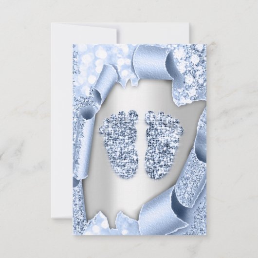 ブルー新生児シャワー足ボーイシルバー 招待状 (裏面)