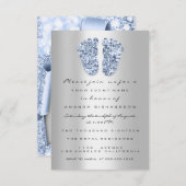 ブルー新生児シャワー足ボーイシルバー 招待状 (正面/裏面)