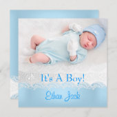 ブルー新生児ボーイアナウンセメントフォト 案内状 (正面/裏面)