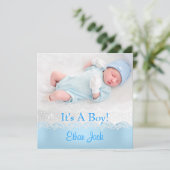 ブルー新生児ボーイアナウンセメントフォト 案内状 (スタンド正面)