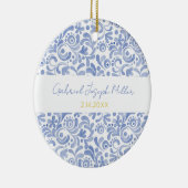 ブルー新生児ボーイネーム誕生DATEアートキープサケ セラミックオーナメント (右)