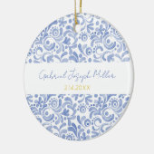 ブルー新生児ボーイネーム誕生DATEアートキープサケ セラミックオーナメント (左)