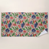 ブルー日本のとレッドベリー ビーチタオル (正面)