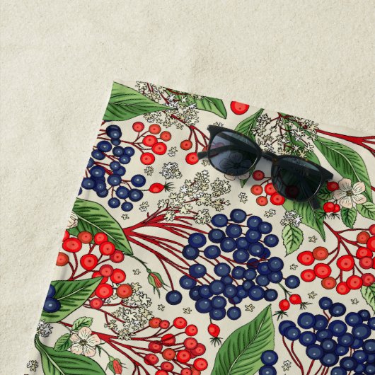 ブルー日本のとレッドベリー ビーチタオル (インサイチュ)