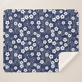 ブルー日本の桜さくらんぼ花 シェルパブランケット (正面(横))