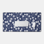 ブルー日本の桜さくらんぼ花 デスクマット (キーボード&マウス)