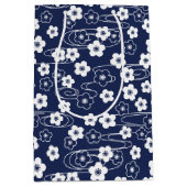 ブルー日本の桜さくらんぼ花 ミディアムペーパーバッグ (正面)