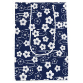 ブルー日本の桜さくらんぼ花 ミディアムペーパーバッグ (裏面)