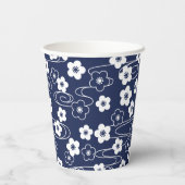 ブルー日本の桜さくらんぼ花 紙コップ (裏面)