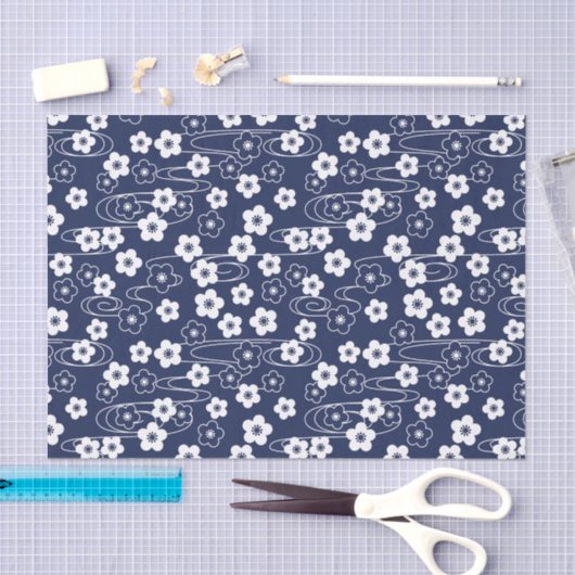 ブルー日本の桜さくらんぼ花 薄葉紙 (クラフト)