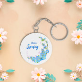 ブルー春の花アクリルキーチェーン キーホルダー