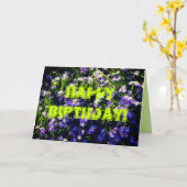 ブルー春の花オングリーンハッピーバースデー カード (黄色い花)