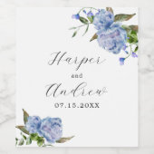 ブルー春の花結婚ズ ワインラベル (シングルラベル)