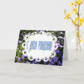 ブルー春の花&レースロシアのハッピーバースデー カード (黄色い花)