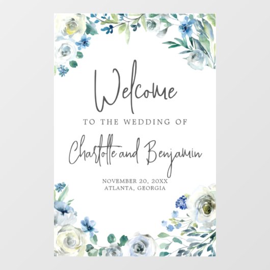 ブルー春フローラシックへようこそ私たち結婚の ウィンドウサイン (シート)