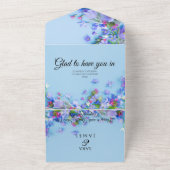 ブルー春ロマンチックな書結婚道ザ オールインワン招待状 (外側)