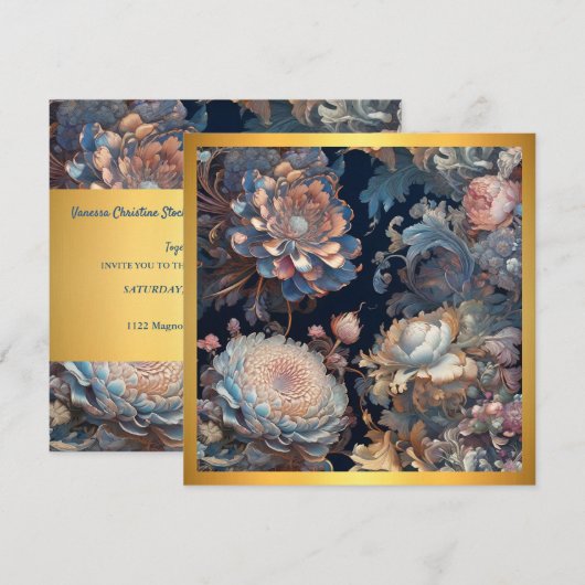 ブルー春庭園の結婚式招待状 招待状 (正面/裏面)