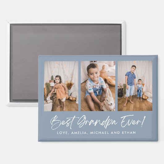 ブルー最高のグランパ3枚のフォトマグネット マグネット (正面/裏面)