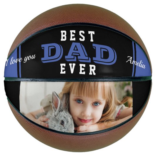 ブルー最高のパパエバーファーザータイポグラフィ写真 バスケットボール (正面)