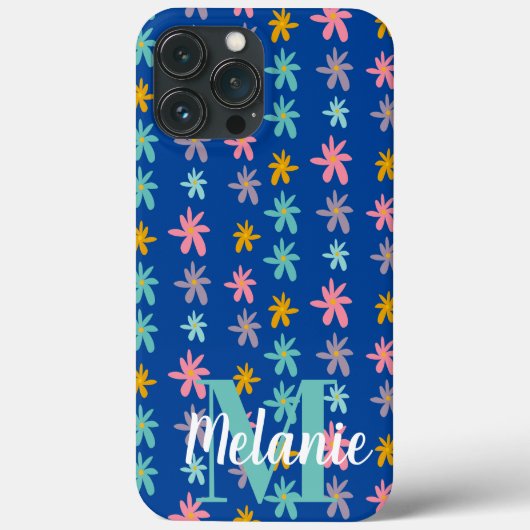 ブルー柄 グルービーフラワー 名前入り  Case-Mate iPhoneケース (裏面)