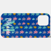 ブルー柄 グルービーフラワー 名前入り  Case-Mate iPhoneケース (裏面 (横))