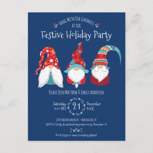 ブルー格言クリスマスホリデーパーティーフェスティバルかわいい インビテーションポストカード (正面)