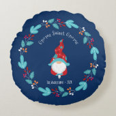 ブルー格言スウィート格言モダン小妖精や小人フローラリース ラウンドクッション (正面)