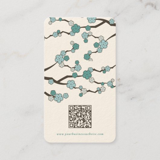 ブルー桜オリエンタル禅中国のさくらんぼの花 名刺 (裏面)