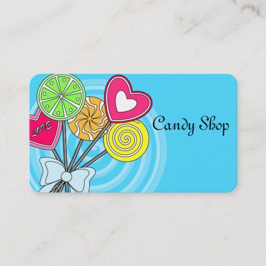 ブルー棒つきキャンデーキャンディショップベーカリー名刺 名刺 (正面)