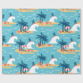 ブルー楽しむサーフィン漫画イラストレーション ラッピングペーパー (フラット)