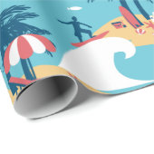 ブルー楽しむサーフィン漫画イラストレーション ラッピングペーパー (ロールコーナー)