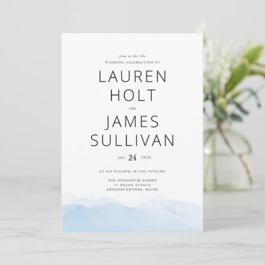 ブルー水グラデーション彩結婚式招待状 招待状 (スタンド正面)