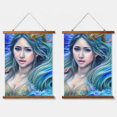 ブルー水中ファンタジー女神抽象芸術アート 吊り下げ型タペストリー (ダブル)