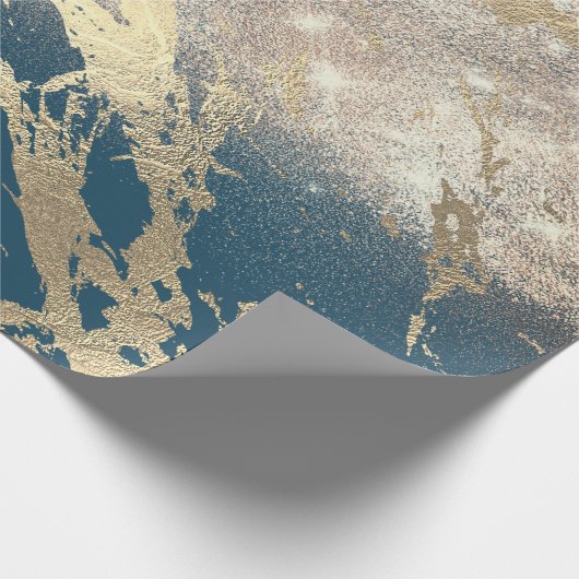 ブルー水中競技ティール（緑がかった色）金ゴールド大理石バラグリッタースパーク ラッピングペーパー (角)