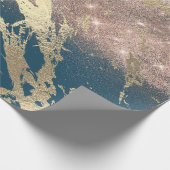 ブルー水中競技ティール（緑がかった色）金ゴールド大理石バラブライダルグリッター ラッピングペーパー (角)