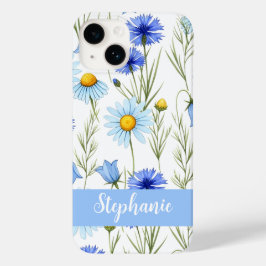 ブルー水彩フラワーモノグラム 名前 Case-Mate iPhone 14ケース
