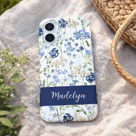 ブルー水彩野の花の名前 iPhone 16ケース