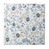 ブルー水彩野の花 タイル (正面)