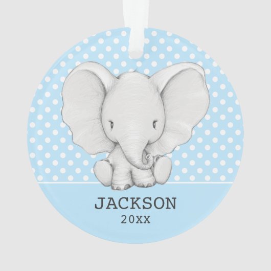ブルー水玉模様エレファントボパーソナライズされたーイベビー オーナメント (裏面)