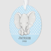 ブルー水玉模様エレファントボパーソナライズされたーイベビー オーナメント (正面)