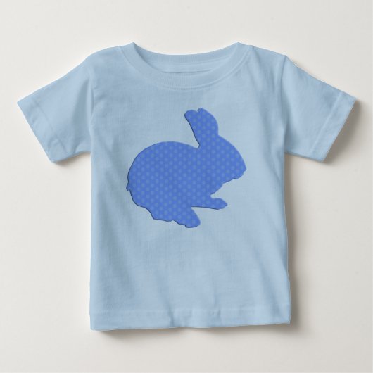 ブルー水玉模様シルエットイースターバニーシャツ ベビーTシャツ (正面)