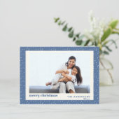 ブルー水玉模様シンプルスノーHolidayフォトカード シーズンカード (スタンド正面)