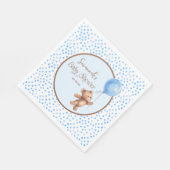 ブルー水玉模様テディベアバルーンベビーシャワー スタンダードランチョンナプキン (角)