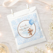 ブルー水玉模様テディベア赤ちゃんシャワー フェイバーバッグ (クリップ留めされた状態)