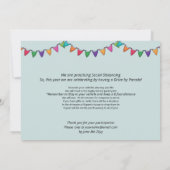 ブルー水玉模様ドライブバイ誕生日パレード招待状 招待状 (裏面)