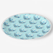 ブルー水玉模様ハートバレンタインデーかわいい ペーパープレート (アングル)