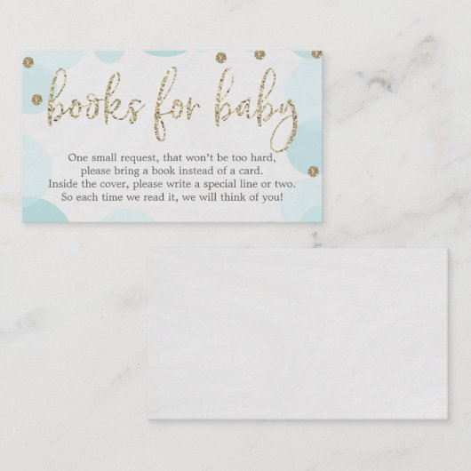 ブルー水玉模様ブックリクエスト赤ちゃんシャワー招待状 エンクロージャーカード (正面/裏面)