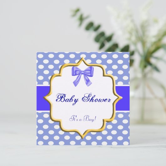 ブルー水玉模様ベビーシャワー招待状 招待状 (スタンド正面)